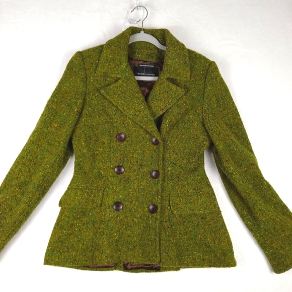 Moda International Women's Small Green Tweed Wool Fitted Peacoat - Picture 1 of 12